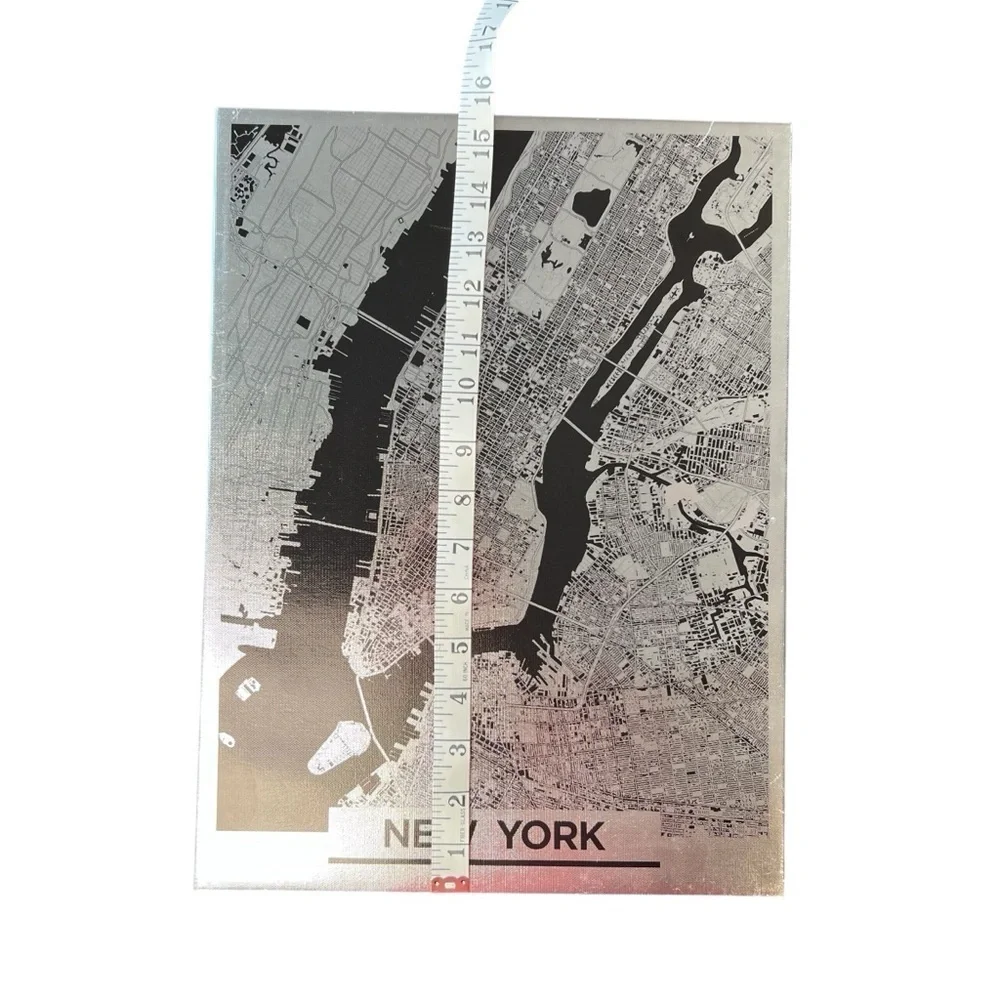 New York Silver Metallic Map Canvas Wall Art